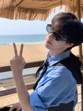 WIAOFELLAS  -  Blue Sun Protection irt for Men Summer Trendy Loose Fit Long Sve Youthful Sle Clean Cut Boys Faion Outerwear