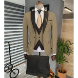 Wiaofellas  -  guys clothing styles Khaki And Black Men Wedding Suit High Quality Slim Fit Male Blazer Trajes Elegante Para Hombres 3 Piece Jacket Pants Vest Custom