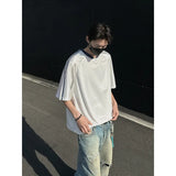WIAOFELLAS  -  Summer Short Sleeved T-shirt Men Oversized Fashion V-neck T Shirt Men Streetwear Korean Loose Pullover T Shirt Mens Top M-3XL