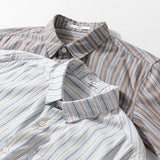 Wiaofellas  -  Spring Summer Fashion Cotton Shirt For Men Stripe Short Sleeve Loose Tops Streetwear Trendy Casual Loose Versatile Clothing
