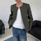 WIAOFELLAS  -  Men Blazer Solid Color O-neck Long Sleeve Button Casual Male Suit Streetwear 2026 Spring Fashion Leisure Thin Coats Men