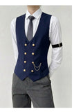 Wiaofellas  -  British Style Double Breasted Suit Vest Men V-neck Casual Business Dress Waistcoat Wedding Social Party Tuxedo Uniform Vests