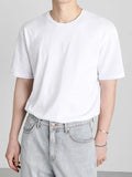 Wiaofellas Neck Round Short Sleeve T-shirt Men's Korean Style Loose Solid Color Simple Casual Summer Versatile Fashion Tops 2A1275
