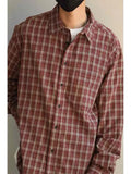WIAOFELLAS  -  Loose Long Sleeve Plaid Shirt Casual Style for Men And Women Spring Autumn Korean Version Fashionable Top Coat Lazy Style