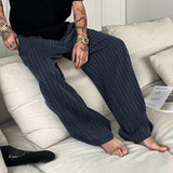 WIAOFELLAS  -  Men Pants Striped Patchwork Elastic Waist Joggers Loose Straight Trousers Men Streetwear 2025 Fashion Casual Long Pants