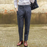 WIAOFELLAS  -  Autumn Winter Vintage Gurkha Pants Men England Style High Waist Casual Straight Leg Rolled Edge Trousers Woolen Naples Suit Pant