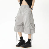 WIAOFELLAS  -  American Style Men's Trousers Solid Color Side Pockets Solid Color Casual Menswear Straight Wide Leg Male Shorts