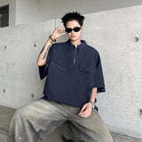 WIAOFELLAS  -  New Man Half Zip Lapel Short Sleeve Polo Shirt Japanese Retro Pocket Cargo Tee Shirts Y2K Streetwear Fashion polos homme