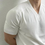 Wiaofellas  -  Summer New Men's Solid Color V-Neck T-Shirt American Retro Fashion Trend Simple Casual Loose Breathable Niche Men's Tops