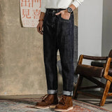WIAOFELLAS  -  American Vintage Heavy weight Denim pants Men Spring Autumn Dark Straight Jeans Amekaji Trousers Back Paris Buckle Cargo Pants