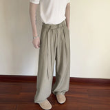 WIAOFELLAS  -  Vintage Striped Textured Lace-up Trousers Men Streetwear Fashion Loose Straight Pants Mens Spring Trendy Pleated Draped Bottoms