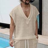 Wiaofellas  -  Men's V-Neck Sleeveless Knit Top Casual Loose Knitted Vest
