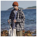 WIAOFELLAS  -  American retro plaid shirt men's autumn and winter thickened and fleece warm, trendy loose and casual long-sleeved shirt jacket