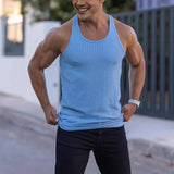 WIAOFELLAS  -  Summer Knitted Men's H-shaped Slim Fit Vertical Stripe Tank Top Fitness Training Breathable Sleeveless Fashion New Style