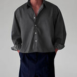 WIAOFELLAS  -  Men Striped Shirt Lapel Long Sleeve Loose Casual Men Clothing Oversize Streetwear Spring Autumn Tops Fashion Shirts