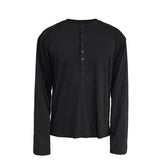Wiaofellas  -  Men's Henry Neck Long Sleeve T-Shirt Autumn Loose Casual Button Top Basic Tee Couples Streetwear Simple T-Shirts