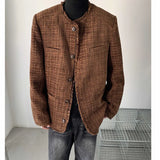 WIAOFELLAS  -  Men's Jackets Round Collar Niche Design Single Breasted Personalized Solid Color Loose Male Coats Korean 2025 Spring