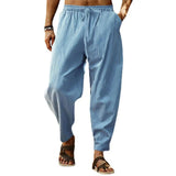Wiaofellas  -  Men's Summer Casual Sports Pants Loose Fit Cotton Linen Breathable Straight Leg Trousers Youthful Energy Style Khaki Color