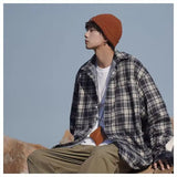 WIAOFELLAS  -  American retro plaid shirt men's autumn and winter thickened and fleece warm, trendy loose and casual long-sleeved shirt jacket