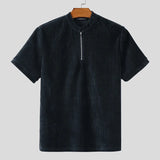 WIAOFELLAS  -  Men T Shirt Solid Color O-neck Short Sleeve Zipper Male Tee Tops Streetwear Loose Summer Fashion Casual Men Clothing