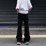 WIAOFELLAS  -  American High Street Style Zipper Design Jeans For Men 2025 Spring And Autumn New Fashion Trend Dark Style Flared Wide-Leg Pants