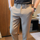 WIAOFELLAS  -  Summer Solid Color Casual Pants Men Slim Casual Business Formal Suit Pants Ankle Length Office Social Trousers Men Clothing