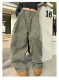 WIAOFELLAS  -  Retro Straight Leg Casual Pants High Street Wide Leg Men's Style Spring Autumn Design Loose American Green Trousers for Men And