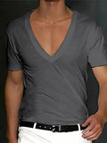 Wiaofellas  -  Slim Fit Short Sleeve V-Neck T-Shirt for Men Breathable Lightweight Summer Casual Top in Solid Color