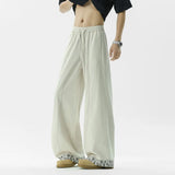 WIAOFELLAS  -  New Summer Men's Casual Pants Drawstring Contrast Color Patchwork Wide Leg Elastic Waist Straight Loose Male Bottom