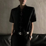 WIAOFELLAS  -  Niche Design Men's Shirts Turn-down Collar Metal Zipper Short Sleeved Loose Clothing Shoulder Padded Male Tops