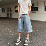 WIAOFELLAS  -  Hip Hop Retro Waist Inverted Design Men Denim Shorts Instagram Gothic Street Apparel Loose Straight Leg Pants Sports Pants