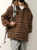 WIAOFELLAS  -  Autumn Winter Hooded Sweaters for Men Japanese Trendy Loose Casual Thickened Striped Pullover Harajukuhigh Street Long Sleeved
