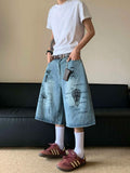 WIAOFELLAS  -  Pattern Printing Men's Denim Shorts American Style Casual Straight Leg Loose Contrast Color Streetwear Male Jeans