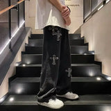 WIAOFELLAS  -  Autumn High Street Cross Jeans Men Punk Denim Trousers Wash Vintage Hiphop Straight Tube Loose Wide Leg Pants