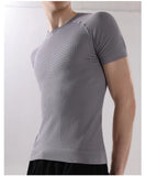 Wiaofellas  -  Men's Fitness Short Sleeve T-Shirt Summer Running Quick Dry Breathable Knit Tee Men Sports Skinny T-shirt Outdoor