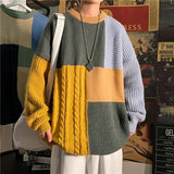 Wiaofellas New spot autumn and winter men's Hong Kong style print loose casual sweater pullover sweater