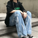 Wiaofellas  -  Trend Brand Gradient Tie Dye Jeans for Men Loose Fit Plus Size High Street Couple Wide Leg Straight Leg Camouflage Dad