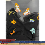 WIAOFELLAS  -  Waed American Floral Embroidery Jeans High Street Trendy Wide Leg ort Pants Men Design Six Straight Tube Pants Cotton Polo