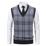 Wiaofellas  -  Men's Knitted Warm Sweater in Autumn and Winter V-neck Vest Diamond Grid Twisted Flower Casual Fashion Versatile Top