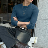 WIAOFELLAS  -  Men T Shirt Solid Color O-neck Long Sleeve Knitted Male Tee Tops Streetwear Spring Fashion Casual Men Clothing S-5XL