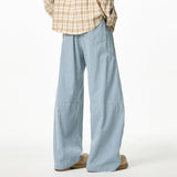 WIAOFELLAS  -  Korean Style Men's Casual Pants Solid Color Straight Drawstring Wide Leg Baggy Worn-out Male Trousers Cleanfit New