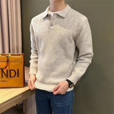 WIAOFELLAS  -  Korean New Men's Polo Neck Sweater Luxury Knitted Long Sleeve Pullover Autumn Casual Solid Color Streetwear Leisure Knitwear Top