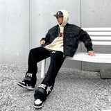 WIAOFELLAS  -  Street Towels Embroidered Loose Sports Pants Korean Version Trendy Hip-hop Retro Couple Casual Pants Men and Women