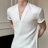 Wiaofellas  -  Korean Fashion V-neck T-shirt for Men Summer Short Sleeve Casual T-shirts Solid Color Versatile Business Social T-shirts M-5XL