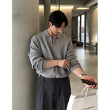 WIAOFELLAS  -  Black Lapel Sweater Men Warm Zipper Knitted Pullover Men Streetwear Korean Loose Long Sleeved Sweater Mens Jumper Clothes