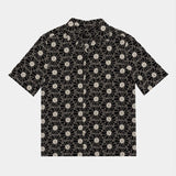 WIAOFELLAS  -  Mens Casual Home Vacation Suit Summer Fashion Elegant Loose Black Floral Print Short Sleeve Shirt Shorts Two-Piece Set