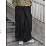 WIAOFELLAS  -  Spring Autumn Men's Clothing Solid Color Elastic Pockets High Waist Casual Loose Fashionable Trousers Cargo Wide Leg Pants