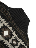 Wiaofellas  -  Fall Winter Retro Geometric Knit Cardigans Men Fashion Zipper Stand Collar Sweatercoats Mens Stylish Slim Knitting Jacket Coats