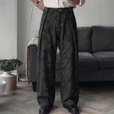 Wiaofellas  -  Fashion Men's Loose High-Waist Embroidered Casual Pants Wide Leg Long Trousers Summer New Arrival Draped Print Straight Pants