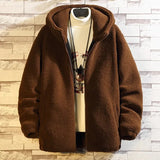 WIAOFELLAS  -  Winter Men's Fleece Jacket Hooded Solid Warm Outwear Coat Male Thick Bomber Jackets Outdoor Hooded Coats Lamb Wool Parkas Jacket